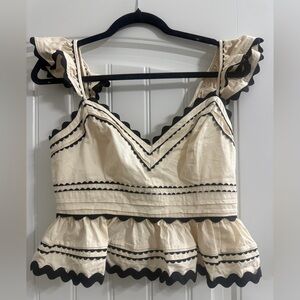 Cream Ruffle Peplum Camisole with Black Scalloped Trim